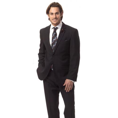 E. J. Samuel Black Pinstripes Slim Fit Suit 18003